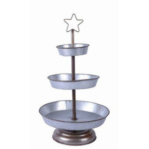 Support de service à 3 niveaux en métal galvanisé style ferme, plateau rond en fer durable à plusieurs niveaux pour la décoration de cuisine, les fêtes et les mariages - Product Image 6