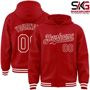 เสื้อฮู้ดดี้สีม่วงแบบกำหนดเอง สไตล์ Letterman ติดกระดุมด้านหน้า เหมาะสำหรับใส่เป็นทีม - Product Image 5