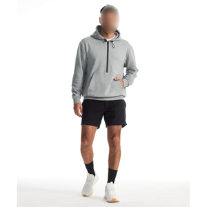 Ensemble sweat à capuche et short pour homme, gris et noir contrastés, style décontracté, coupe confortable, sweat à capuche demi-zip avec short - Product Image 1
