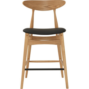 Durable Counter Chair Backrest Natural Malaysian Oak Frame PU <b>Leather</b> Seat Model Counter <b>Stool</b> Minimalist Modern Design - Product Image 3