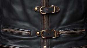 Veste en cuir noir à boucle, col montant, fermeture éclair, vêtement d'extérieur - Product Image 2