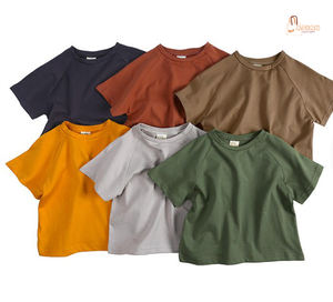 Vêtements pour enfants, t-shirt à manches courtes, été, couleur unie, col rond, décontracté, 100% coton - Product Image 1