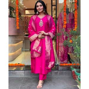 Party Wear Look XL Size Top Bottom y Dupatta Set con bordado de trabajo - Product Image 3