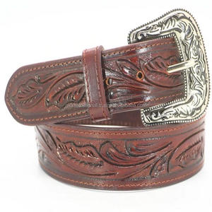 Cinturón de herramientas de cuero occidental de moda para hombre elegante y versátil con cinturón de hebilla de latón grabado floral chapado antiguo de diseñador - Product Image 4