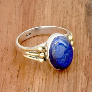 925 Sterling Silver Lapis Lazuli <b>Statement</b> <b>Ring</b> Oval Gemstone Gift for Women - Product Image 3