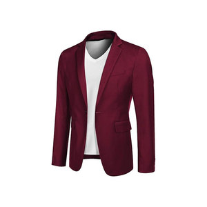 Blazer pour homme en mélange de laine, coupe classique, style britannique, col à revers, simple boutonnage, couleur bordeaux - Product Image 1
