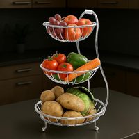 Fruteira Moderna de Aço Inoxidável com Base Pedestal – Cesto Decorativo de Metal para Bancada de Cozinha, Mesa de Jantar