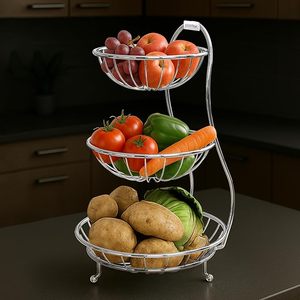 Modern Stainless Steel Wire Fruit Bowl with Pedestal Base – Decorative Metal <b>Basket</b> for Kitchen Countertop, Dining <b>Table</b> - Product Image 3