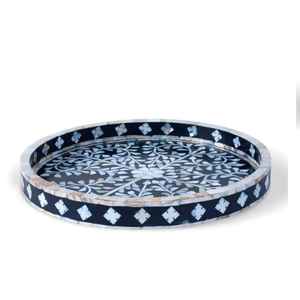 Plateaux de service et de rangement modernes en résine et nacre, finition polie, cadeau idéal pour mariage, Ramadan, Aïd, assiettes rondes tendance pour la table - Product Image 1
