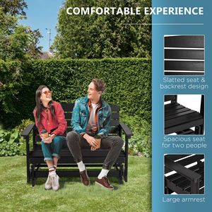 Elegante Panca a Dondolo Nera per Esterni in HDPE con Doghe, Doppia Sedia a Dondolo in Metallo Resistente per Giardino o Parco - Product Image 4