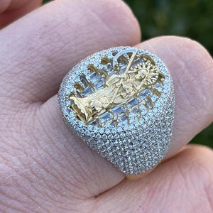 Anillo de Diamante Cultivado en Laboratorio con Diseño de San Jesús para Hombre, Oro Blanco, Religioso, Cristiano, Lujoso, Estilo Hip Hop, Anillo de Cóctel - Product Image 1