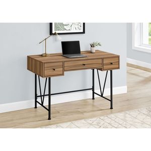 Scrivania per Computer da 48 Pollici per Casa e Ufficio con Laminato Marrone e Metallo Nero, Stile Transizionale con Cassetti Portaoggetti - Product Image 1