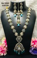 Ensemble de collier de mariée en alliage plaqué or Kundan avec boucles d'oreilles et tikka, bijoux indiens ornés de diamants américains, design tendance