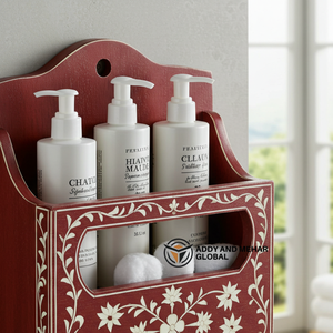 Organizador de almacenamiento rojo para montar en la pared del baño – Elegante estante de madera para baño y tocador - Product Image 3