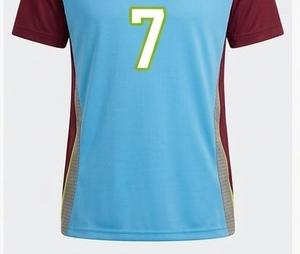 Camiseta de Fútbol Personalizada con Logotipo, para Hombre, Azul Claro y Marrón, Manga Corta, Cuello Redondo, Poliéster que Absorbe la Humedad, Corte Regular, Número de Equipo 7 - Product Image 3