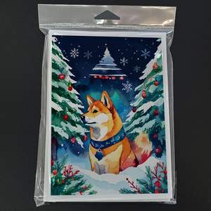Whimsical Shiba Inu Tarjetas de felicitación de Navidad Paquete de 8 A7 Tamaño 5x7 Tarjetas de notas en blanco con sobres - Product Image 3