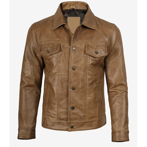 Chaqueta de Cuero Vacuno Marrón Camel Original OEM 2026, Superventas, para Hombre, con Cuello Camisero, Alta Calidad, MOQ Bajo, Chaquetas de Moda - Product Image 6