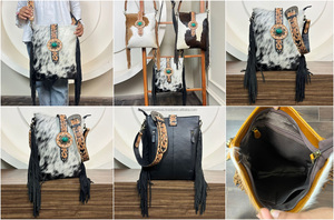 กระเป๋าสะพายข้างหนังวัวสำหรับผู้หญิงกระเป๋าถือพาดลำตัวแบบชนบททำจากหินสีเทอร์ควอยส์สำหรับ2025 - Product Image 3