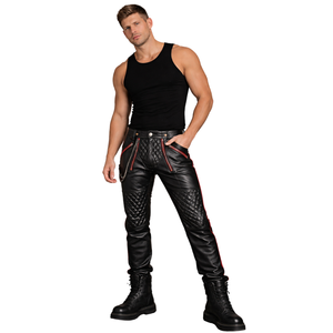 Pantalon en cuir matelassé pour homme, pantalon en cuir de motard sur mesure, coupe slim, pantalon de moto en cuir véritable, pantalon de mode en cuir - Product Image 2