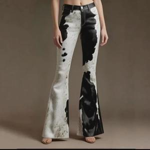 Authentic High End Cow Hair Leather <b>Jacket</b> Black And White Cowhide Fur Coat Long Sleeve Zip Up Streetwear Fashion - Product Image 1