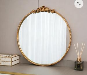 Traditional Round Brass Wall <b>Mirror</b> with Ornate <b>Frame</b> Decorative Home Accent - Product Image 5