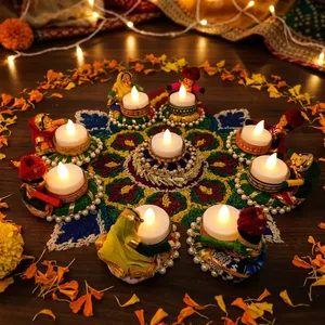 Handmade Luxury Eco-Friendly Fabric Metal LED <b>Tealight</b> Candle <b>Holders</b> (Rajasthani Couple Design) for Diwali Wedding Festival - Product Image 6