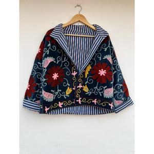 Velvet Suzani Embroidered Cotton Breathable Winter Knitted Button Boho Regular <b>Jacket</b> One Size - Product Image 2
