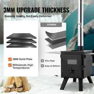 86-Inch Portable Camping Wood <b>Stove</b> with Chimney Pipes and Gloves 1400in3Firebox Alloy Steel Folding Feature - Product Image 5