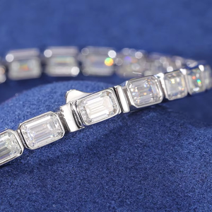 สร้อยข้อมือเทนนิสแบบเต็มวงประดับเพชรแล็บทรงเหลี่ยมมรกตทอง 14K พร้อมตัวล็อกแบบ Bezel สำหรับผู้หญิง เครื่องประดับชั้นดี - Product Image 3