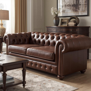 Traditional Brown Leather Chesterfield Loveseat with Deep Tufting Classic 2 <b>Seater</b> <b>Sofa</b> Couch for Living Room Office Hotel Lobby - Product Image 1