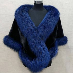 Poncho châle de luxe pour femme 100 % laine, sans manches, chaud, respirant, pull décontracté, couleur unie avec bordure en fourrure, vêtement d'extérieur pour l'hiver - Product Image 2