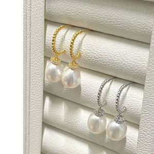 Pendientes de Plata CS925 con Perlas de Agua Dulce de Alta Calidad, 9-10 mm, Forma de Arroz, Trenzados, Simples y Hermosos - Product Image 5