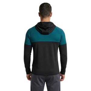 Teal Black Lower Panel Men's Polyester Pullover Hooded Top Long Sleeve <b>Workout</b> Performance Training Athletic <b>Hoodies</b> - Product Image 2