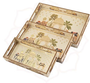 Plateau de service en bois de luxe Unicorn Handicrafts, durable, facile à nettoyer, finition naturelle, motif personnalisé, café, thé, petit-déjeuner, collations, nourriture - Product Image 2