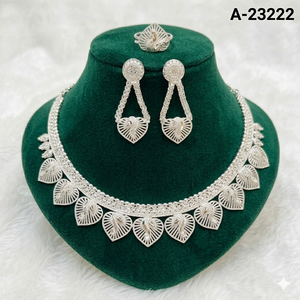 MOLL JEWELLERS 14K Gold Plated Zinc Alloy Floral Necklace Set Earrings <b>Ring</b> Zircon Stones Women Wedding Engagement Party Trendy - Product Image 2