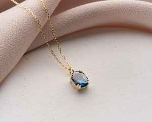 Collier Tanzanite avec pendentif ovale en argent sterling 925 plaqué or 14 carats, pierre de naissance de décembre, bijou élégant et minimaliste - Product Image 2