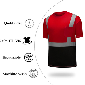 Camisa de seguridad de manga corta con cuello redondo y tira reflectante de alta visibilidad para trabajo en exteriores, con logotipo personalizado y tallas ajustables para hombre. - Product Image 3