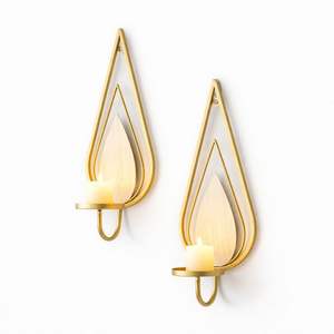 Ensemble de appliques murales en métal doré en forme de goutte d'eau, design superposé, éclat doux, décoration élégante et contemporaine pour la maison - Product Image 1
