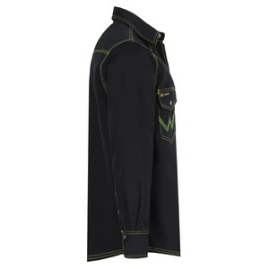 Chemise de travail unisexe noire en polyester haute visibilité avec surpiqûres fluorescentes et poches poitrine, certifiée CE pour la mode professionnelle - Product Image 4