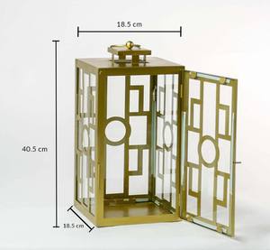 Faroles Cuadrados de Hierro Hechos a Mano, Modernos y de Lujo, con Base de Vidrio, Acabado Dorado, Diseño Alto para Decoración del Hogar, Jardín y Navidad - Product Image 4