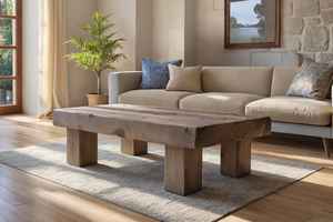 Mesa de Centro Moderna Minimalista de Madera Maciza con Tapa Gruesa, Patas Robustas y Acabado con Textura Natural Elegante - Product Image 2