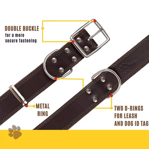 Genuine Cowhide Leather Dog <b>Collar</b> & Braided Leash Set Double Buckle D-Ring Heavy Duty Large Breed <b>Pet</b> <b>Collar</b> - Product Image 3