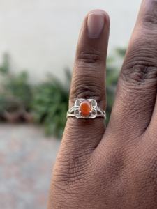 Lightweight 925 Sterling Silver Ethnic Handmade Design <b>Orange</b> Carnelian Ring Peace Shape Custom Gemstone Wedding Occasion - Product Image 4
