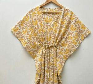 ชุดคลุมชายหาดผ้าฝ้ายอินเดียทำมือ พิมพ์ลายบล็อกด้วยมือ สไตล์โบโฮ สำหรับผู้หญิง ใส่ได้ในฤดูร้อน - Product Image 4