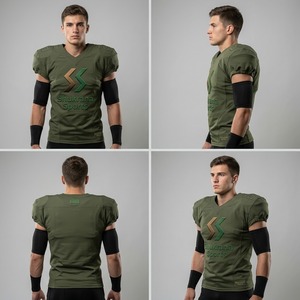 Maillot de football américain pour homme, col en V, manches courtes, respirant, ajusté, en mesh, 100% polyester, vert, imprimé par sublimation - Product Image 2