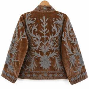 Velvet Embroidered <b>Jacket</b> With Floral Pattern Mandarin Collar Full <b>Sleeve</b> Batwing Style Winter Women's <b>Short</b> Coat Velvet <b>Jacket</b> - Product Image 5