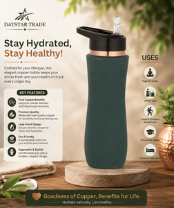 Daystar Trade 99% Copper <b>Water</b> <b>Bottle</b> Reusable <b>BPA</b>-<b>Free</b> Lid Modern Design Portable Travel Eco-Friendly 34oz - Product Image 2