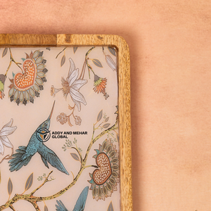 Bandeja Redonda de Madera de Mango con Resina Epoxi y Diseño Floral de Aves, Bandeja Decorativa de Madera para Almacenamiento de Alimentos para Cocina, Comedor y Hogar - Product Image 4