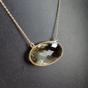 Pendentif en or 14 carats avec améthyste verte naturelle, coupe ovale, 13x21mm, bijoux en pierres précieuses à la mode pour femmes, pendentif élégant en or et améthyste verte - Product Image 6