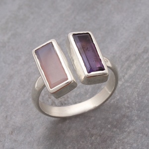 Sterling <b>Silver</b> <b>Adjustable</b> Amethyst Rose Quartz Geometric <b>Ring</b> Handmade Fine Jewelry Women Statement Gemstone <b>Ring</b> Manufacturer - Product Image 2